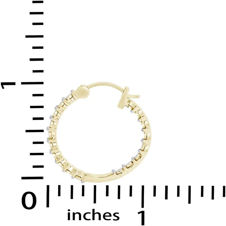 Inside Outside Miracle Plate Natural Diamond Accent Hoop Huggies Earrings in 14k Gold Plated 925 Sterling Silver For Women (0.03 Cttw, I-J Color, I2-I3 Clarity)