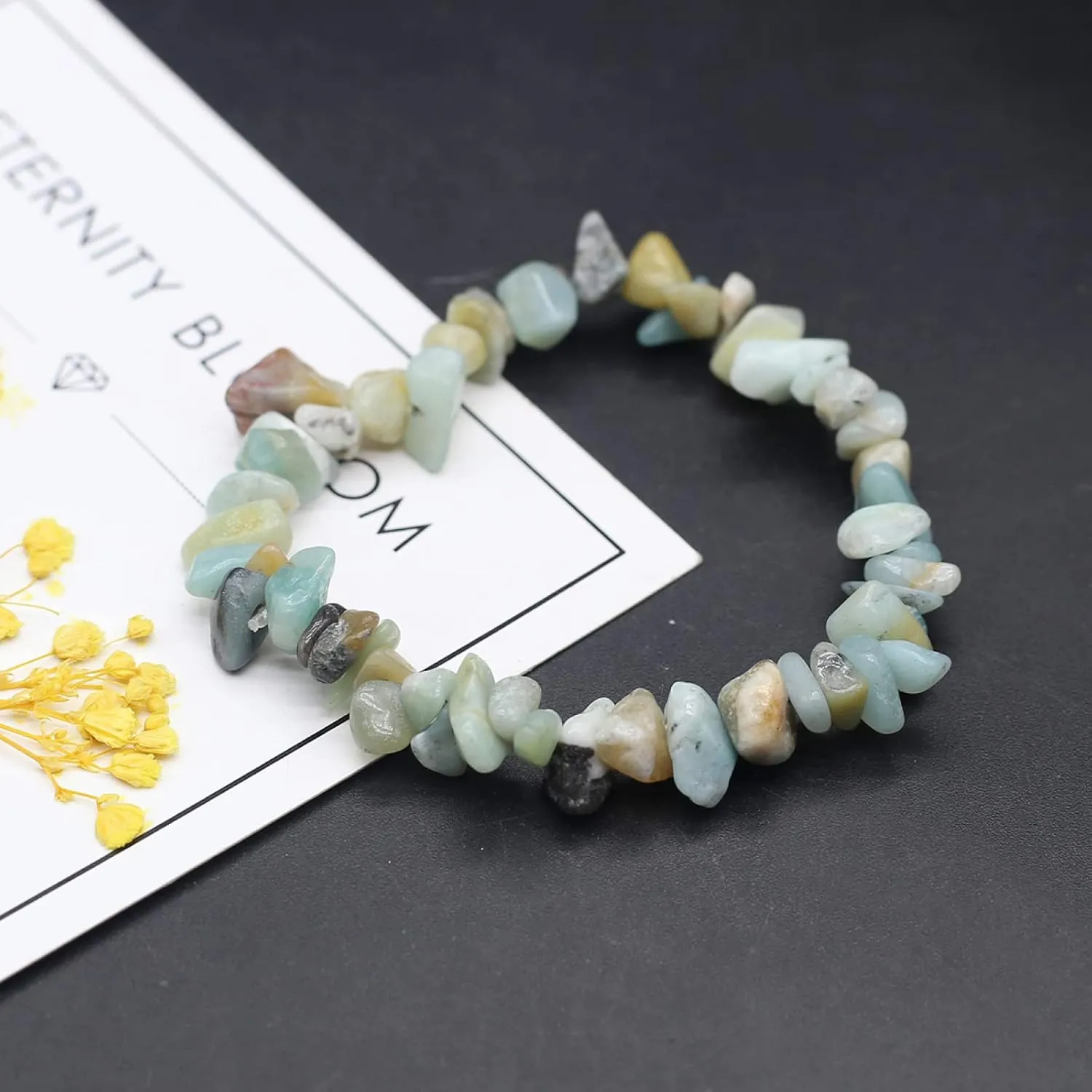 Irregular Chips Natural Stone Bracelet Amethyst Beads Crystal Quartz Gravel Bracelets Lapis Lazuli Bangles for Women Girls,Black Hematite,19cm