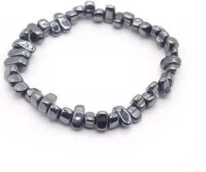 Irregular Chips Natural Stone Bracelet Amethyst Beads Crystal Quartz Gravel Bracelets Lapis Lazuli Bangles for Women Girls,Black Hematite,19cm