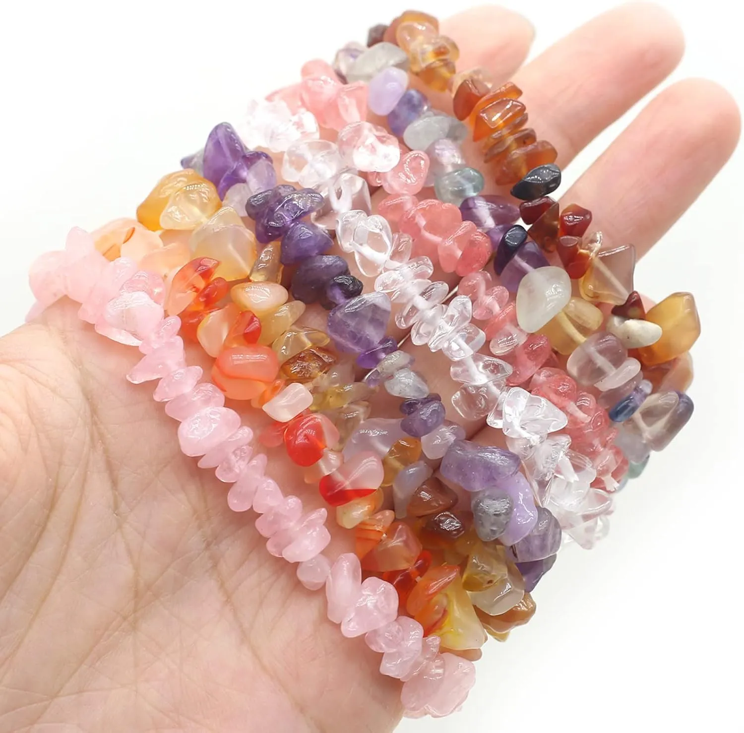 Irregular Chips Natural Stone Bracelet Amethyst Beads Crystal Quartz Gravel Bracelets Lapis Lazuli Bangles for Women Girls,Black Hematite,19cm