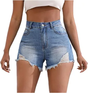 Jean Shorts for Women Trendy High Waisted Stretchy Denim Shorts Summer Casual Baggy Raw Hem Mom Shorts Cutoff Jorts