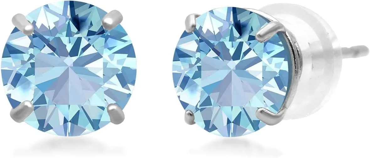 Jewelili 10K Yellow or White Gold 5 MM (1 Cttw), 6 MM (1.5 Cttw), 6.5 MM (2.0 Cttw) or 7 MM (2.5 Cttw) Round Cut White Cubic Zirconia Solitaire Stud Earrings