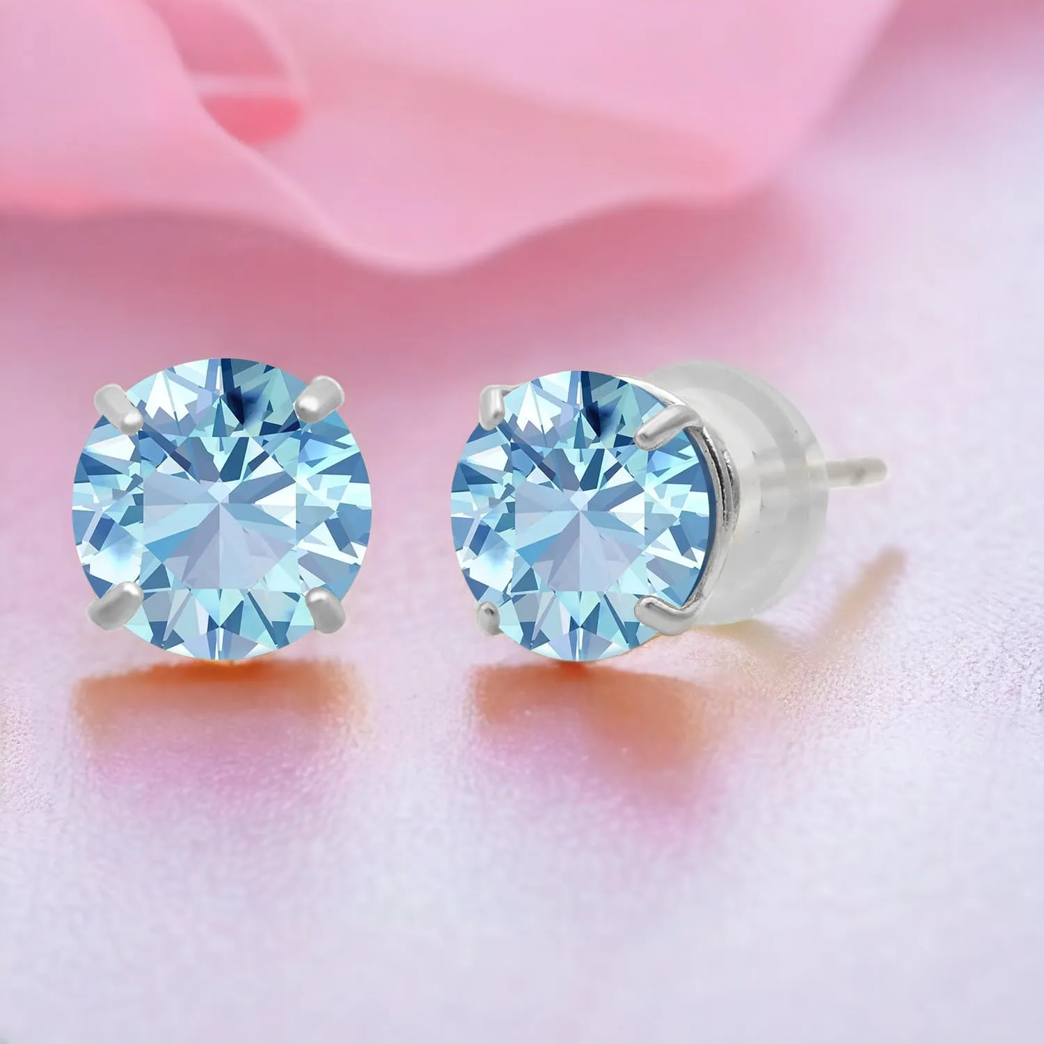 Jewelili 10K Yellow or White Gold 5 MM (1 Cttw), 6 MM (1.5 Cttw), 6.5 MM (2.0 Cttw) or 7 MM (2.5 Cttw) Round Cut White Cubic Zirconia Solitaire Stud Earrings