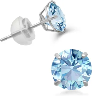 Jewelili 10K Yellow or White Gold 5 MM (1 Cttw), 6 MM (1.5 Cttw), 6.5 MM (2.0 Cttw) or 7 MM (2.5 Cttw) Round Cut White Cubic Zirconia Solitaire Stud Earrings