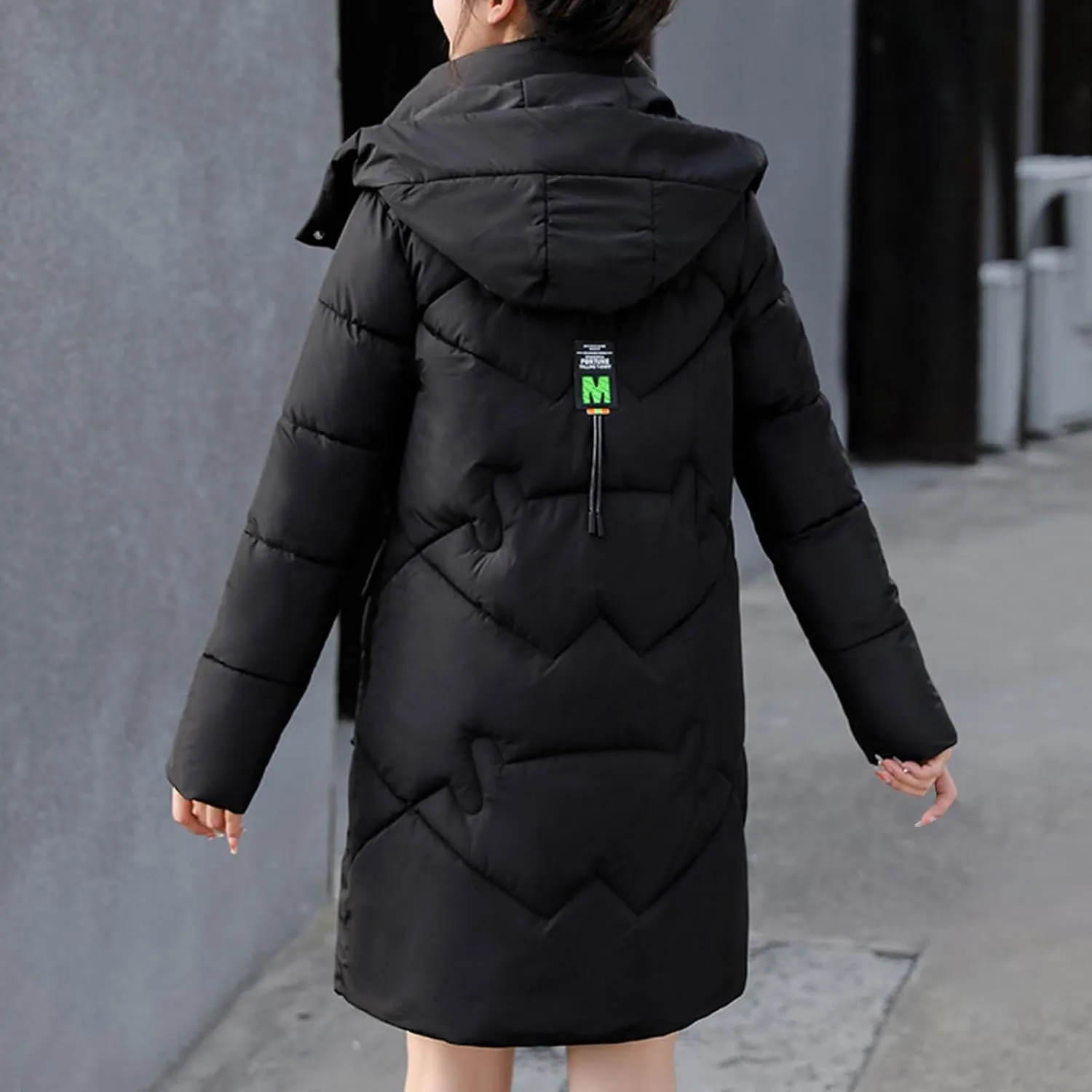 JOAU Women's Winter Down Coat Warm Stand Collar Long Cotton Padded Puffer Coat Thicken Snow Outwear with Detachable Hood