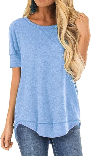 JomeDesign Summer Tops for Women Short Sleeve Side Split Casual Loose Tunic Top
