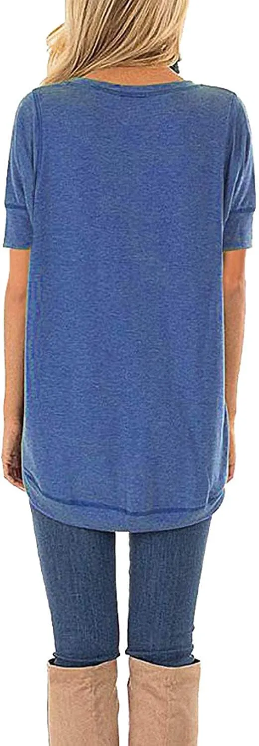 JomeDesign Summer Tops for Women Short Sleeve Side Split Casual Loose Tunic Top
