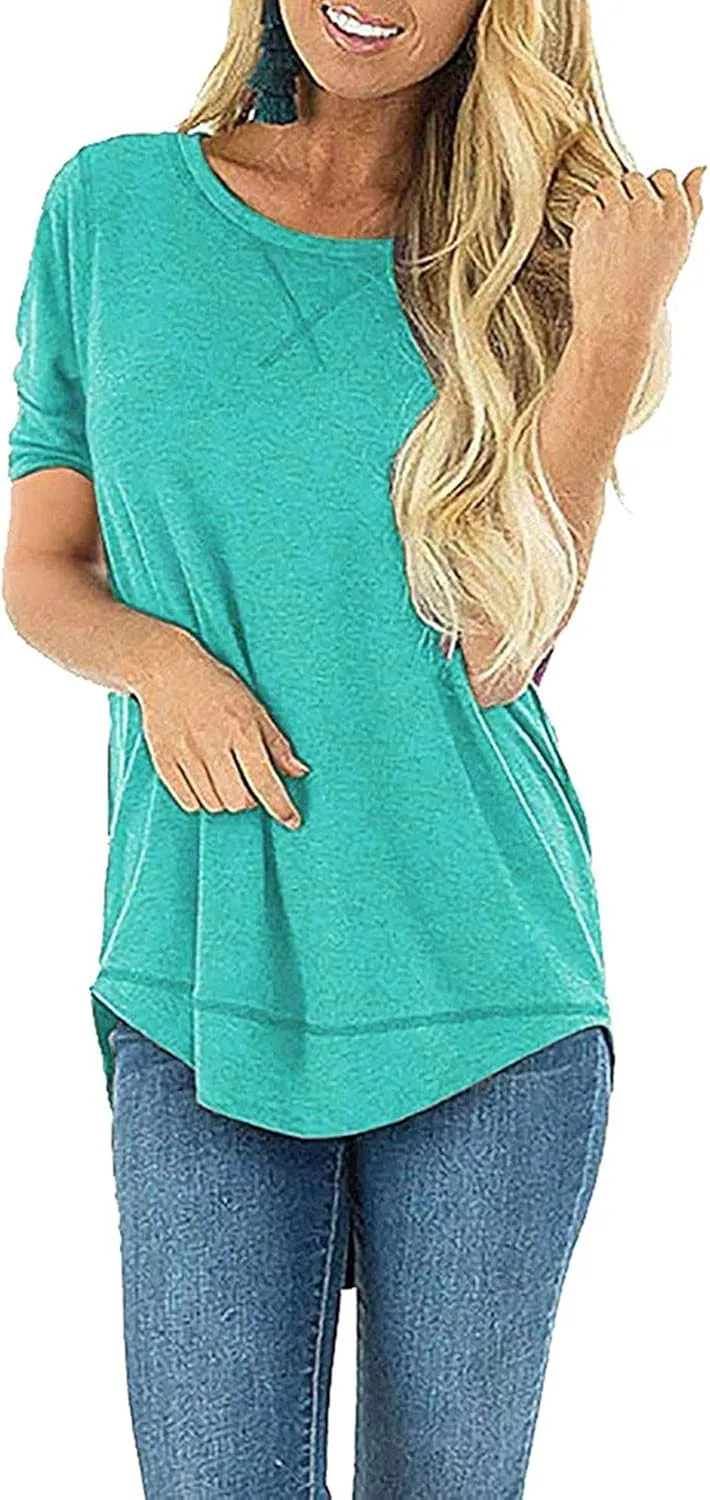 JomeDesign Summer Tops for Women Short Sleeve Side Split Casual Loose Tunic Top