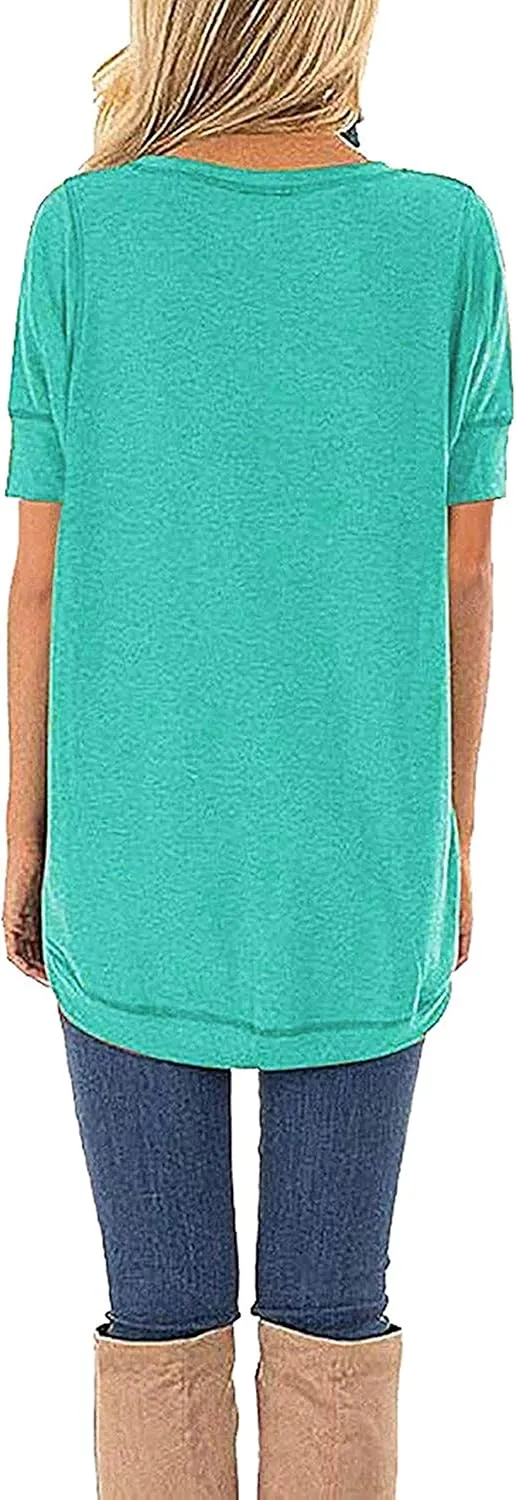 JomeDesign Summer Tops for Women Short Sleeve Side Split Casual Loose Tunic Top