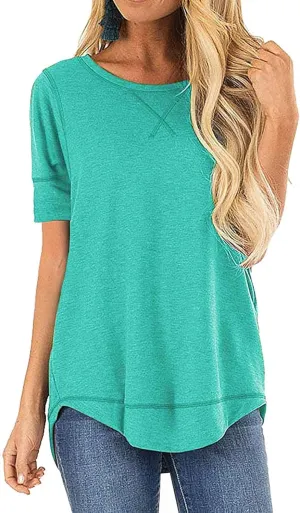 JomeDesign Summer Tops for Women Short Sleeve Side Split Casual Loose Tunic Top