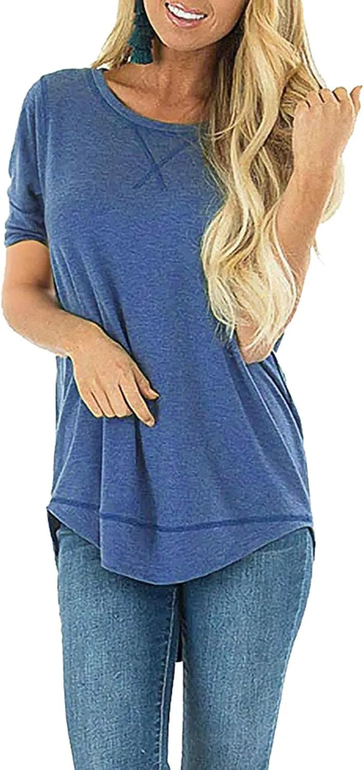 JomeDesign Summer Tops for Women Short Sleeve Side Split Casual Loose Tunic Top