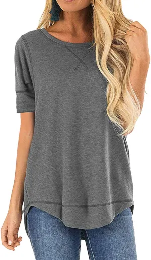 JomeDesign Summer Tops for Women Short Sleeve Side Split Casual Loose Tunic Top