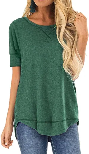 JomeDesign Summer Tops for Women Short Sleeve Side Split Casual Loose Tunic Top