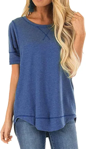 JomeDesign Summer Tops for Women Short Sleeve Side Split Casual Loose Tunic Top
