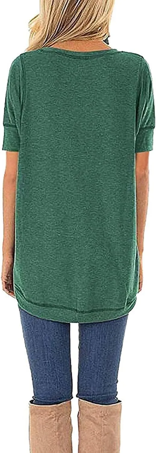JomeDesign Summer Tops for Women Short Sleeve Side Split Casual Loose Tunic Top