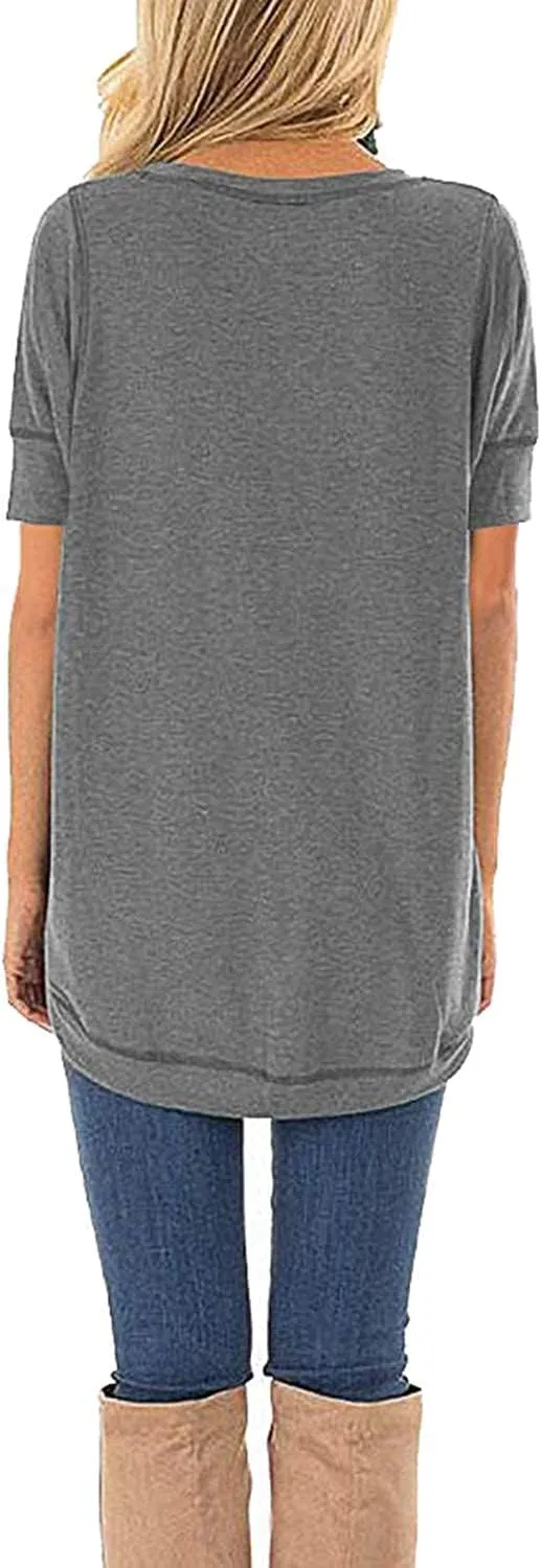 JomeDesign Summer Tops for Women Short Sleeve Side Split Casual Loose Tunic Top