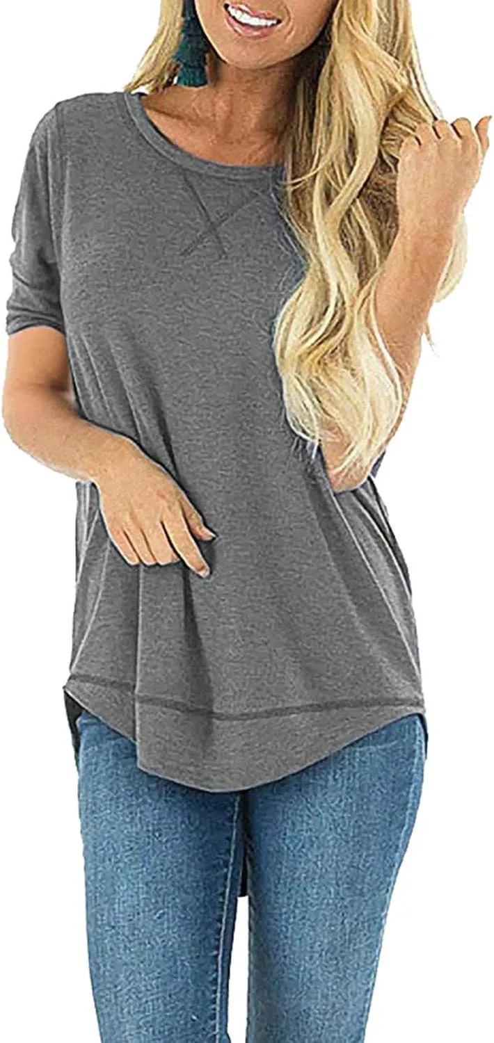 JomeDesign Summer Tops for Women Short Sleeve Side Split Casual Loose Tunic Top