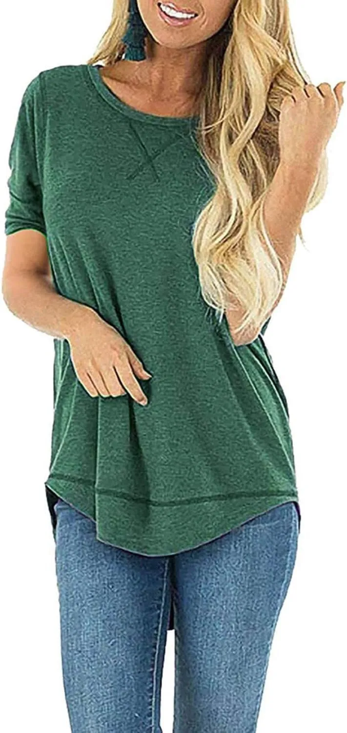 JomeDesign Summer Tops for Women Short Sleeve Side Split Casual Loose Tunic Top