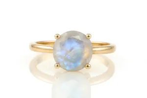 June Birthstone Rainbow Moonstone Stackable Solitaire Engagement Ring in Rose Gold - Pink Gold Semiprecious Gemstone Ring for Women