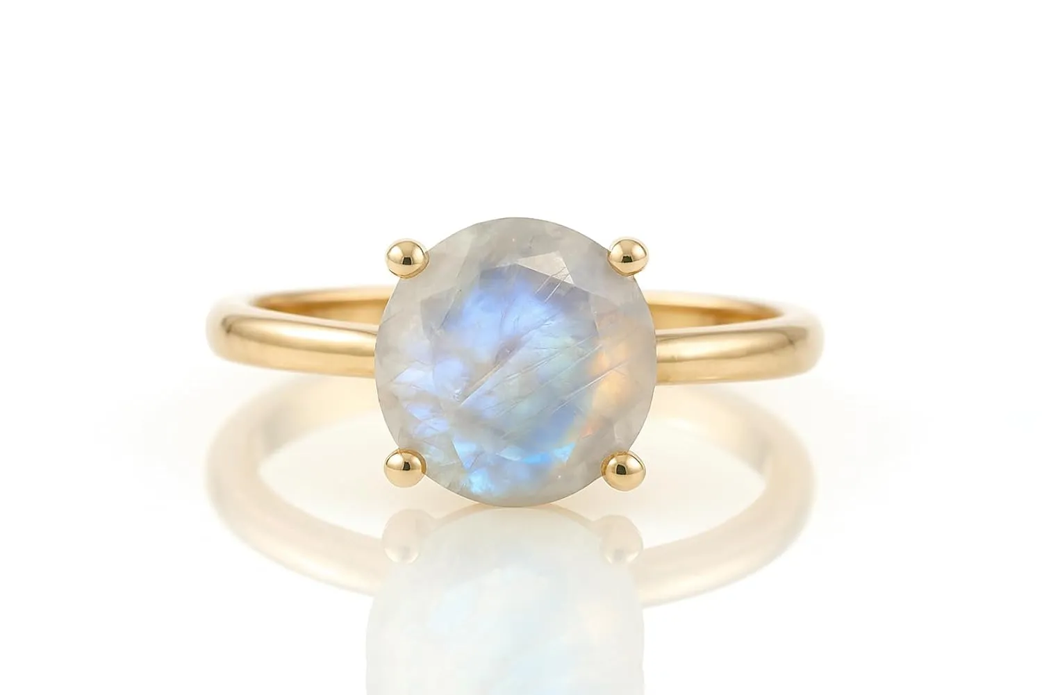 June Birthstone Rainbow Moonstone Stackable Solitaire Engagement Ring in Rose Gold - Pink Gold Semiprecious Gemstone Ring for Women