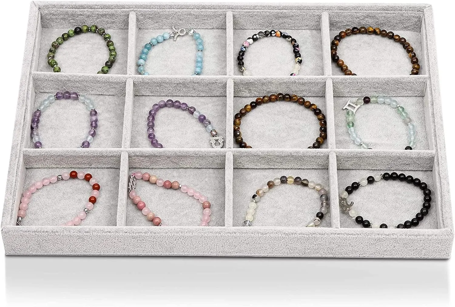 Juvale Gray Velvet Stackable Jewelry Organizer Tray, 12 Grids for Bracelets, Necklaces, Pendants (14 x 9.5 In)