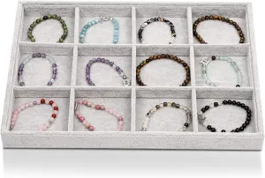 Juvale Gray Velvet Stackable Jewelry Organizer Tray, 12 Grids for Bracelets, Necklaces, Pendants (14 x 9.5 In)