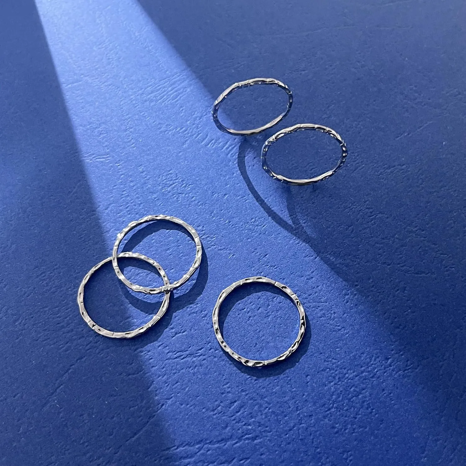 Kakikaki 925 Sterling Silver Minimalist Hammered Textured Thin Knuckle Midi Stacking Rings
