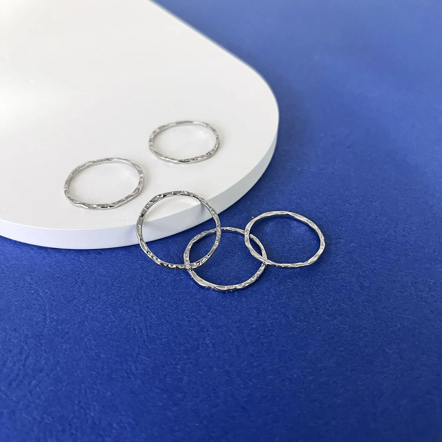 Kakikaki 925 Sterling Silver Minimalist Hammered Textured Thin Knuckle Midi Stacking Rings