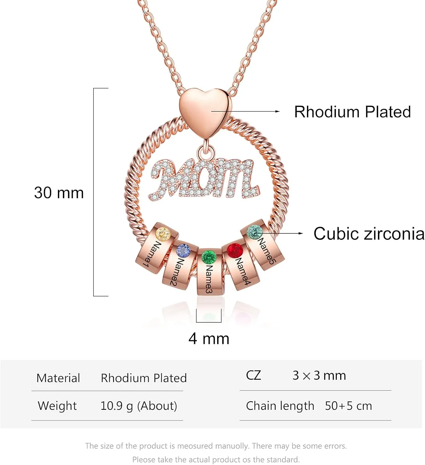 kaululu Mom Gifts Personalized Mom Necklace with Birthstone Custom Circle Pendant Necklaces with Beads for Women Rose Gold Necklace for Mother Wife Grandma Mother's Day Gift