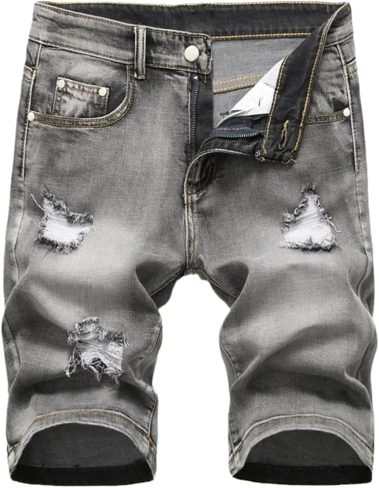 KEHAIOO Summer Men's Stretch Jeans Short Casual Slim Fit Bermuda Cotton Denim Shorts Clothes