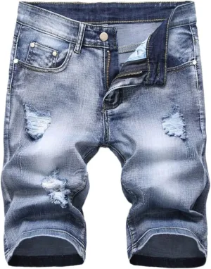 KEHAIOO Summer Men's Stretch Jeans Short Casual Slim Fit Bermuda Cotton Denim Shorts Clothes