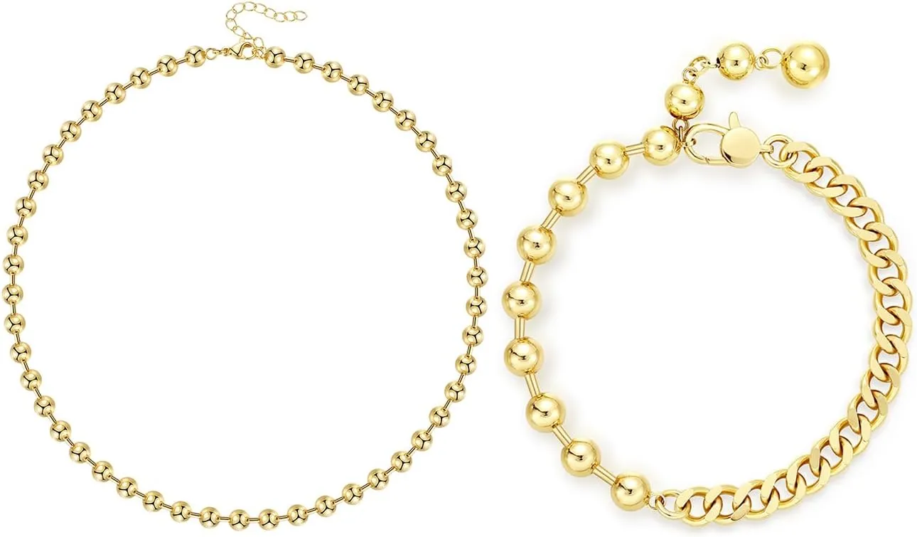 KissYan Gold Beaded Necklaces with Gold Ankle Bracelets