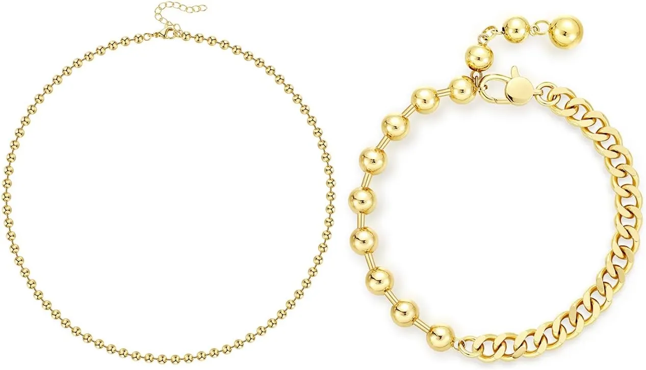 KissYan Gold Beaded Necklaces with Gold Ankle Bracelets