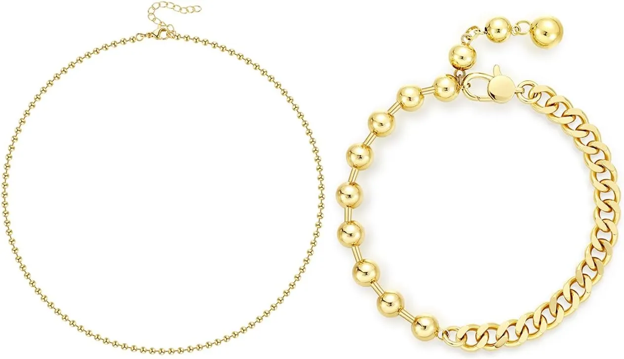 KissYan Gold Beaded Necklaces with Gold Ankle Bracelets
