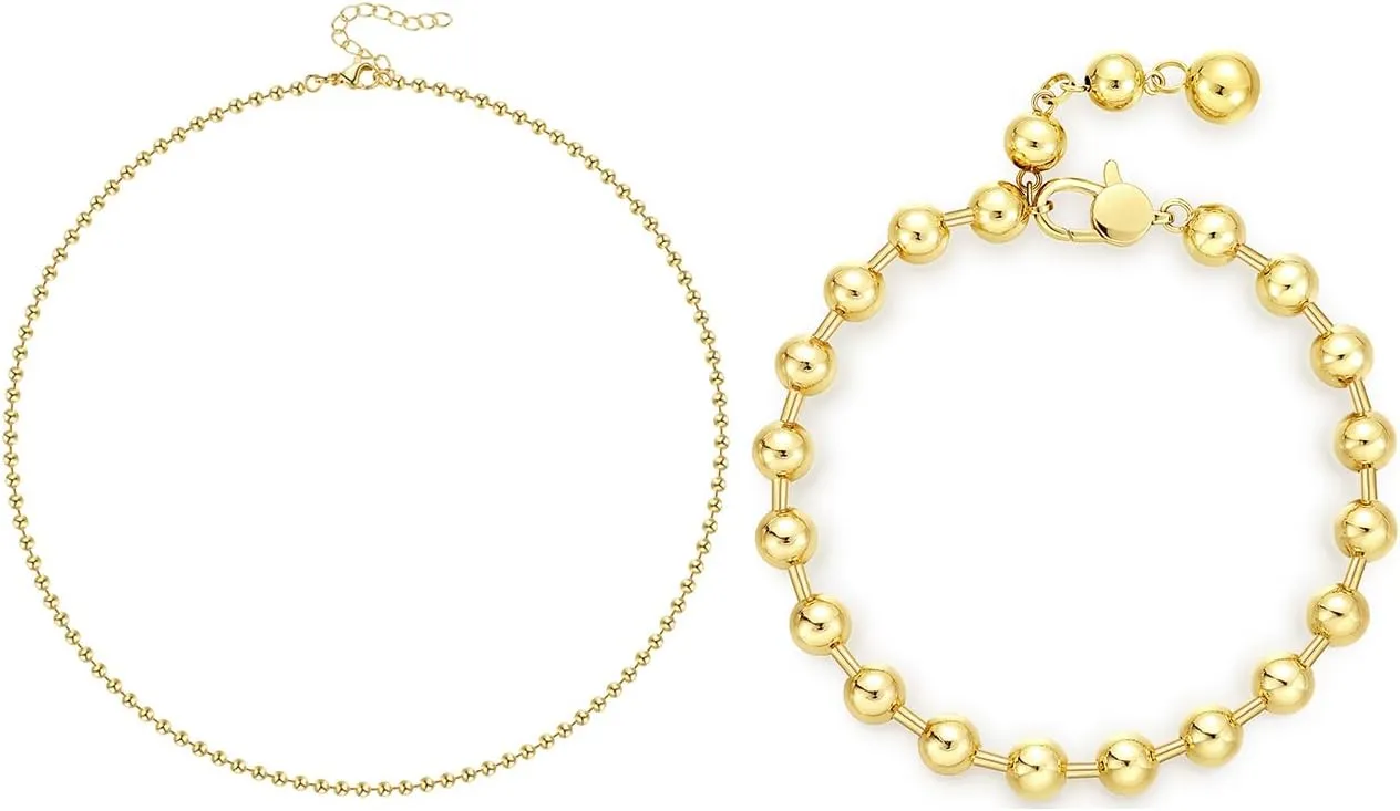 KissYan Gold Beaded Necklaces with Gold Ankle Bracelets