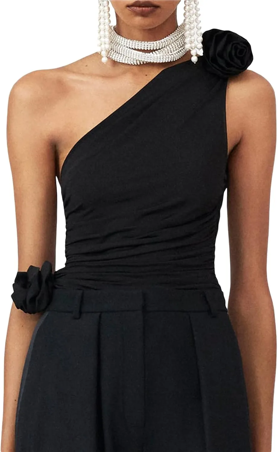 KMBANGI Floral Sexy Tank Top Women Y2k Ruffles Frill Halter Crop Tops Sleeveless Off Shoulder Backless Flower Tube Top
