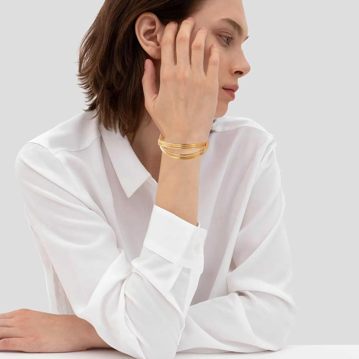 KOLODOGO Gold Bracelet for Women Cuff Multi-Layer Bangle Bracelet Open Adjustable Wrist Cuff Bracelets Gold Plated Adjustable Bracelet for Women