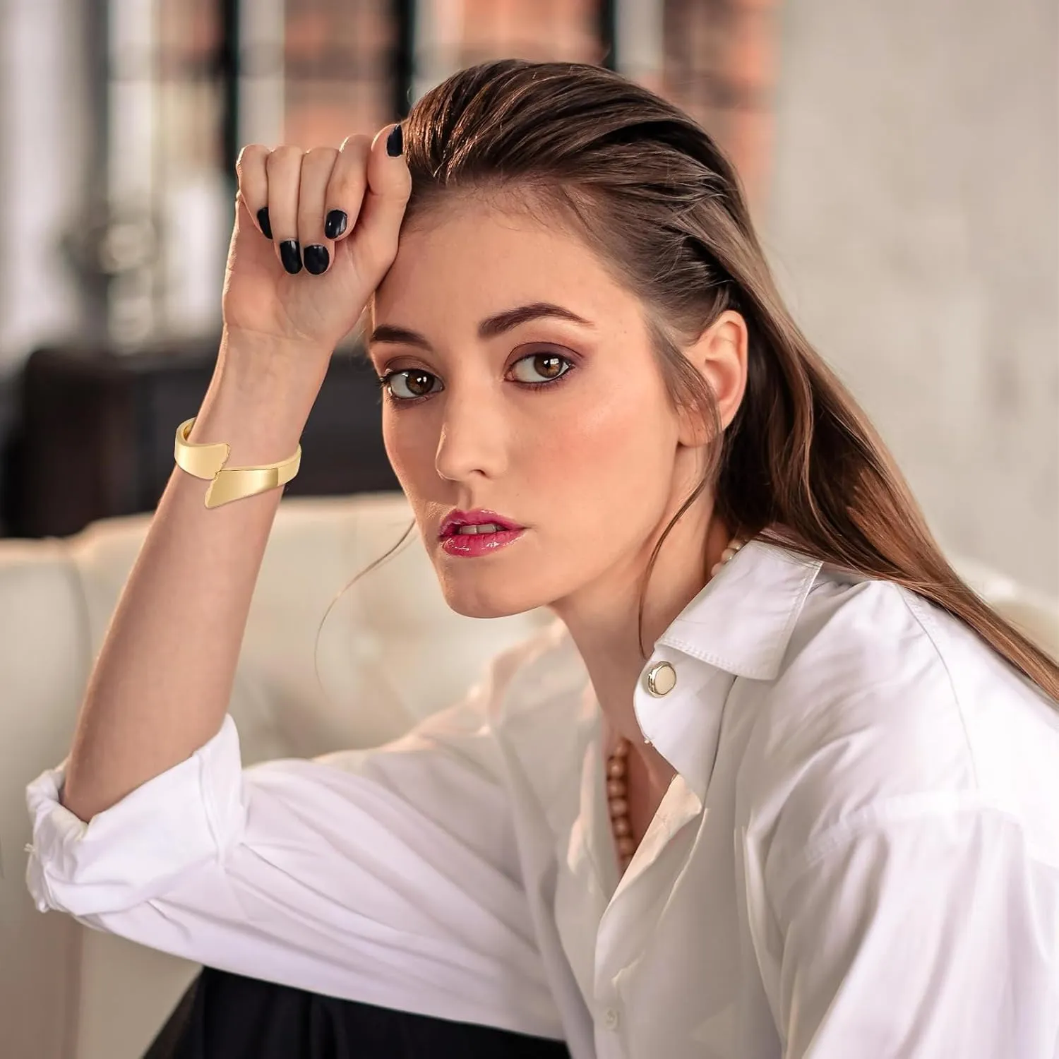 KOLODOGO Gold Chunky Bracelet for Women Wide Hinged Bangle Bracelet Open Cuff Bangles Wrist Cuff Bracelets for Women as Gifts