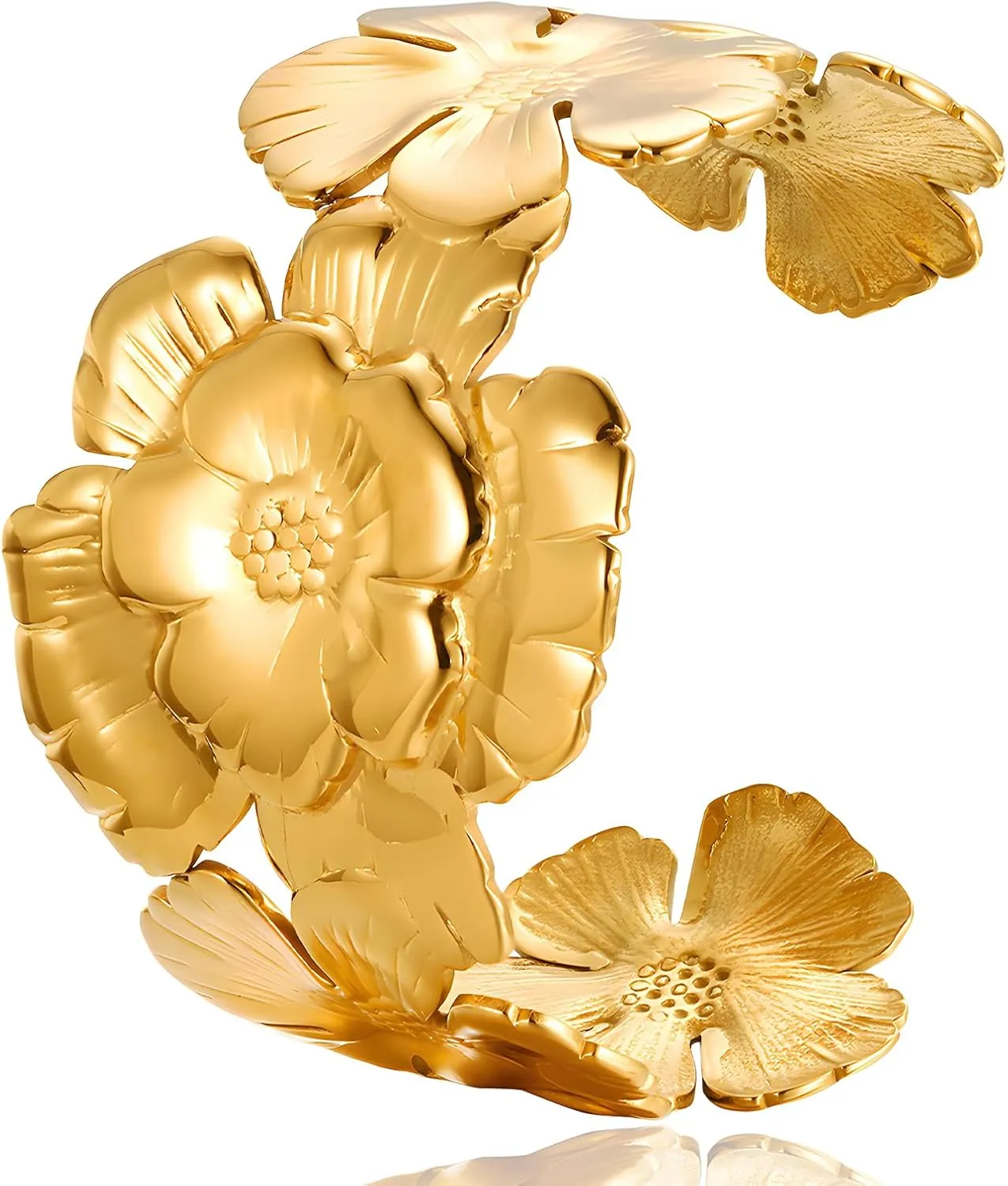 KOLODOGO Wide Cuff Chunky Gold Bracelets for Women Gold Plated Open Cuff Bangles Flower Wrist Cuff Bracelets for Women as Gifts