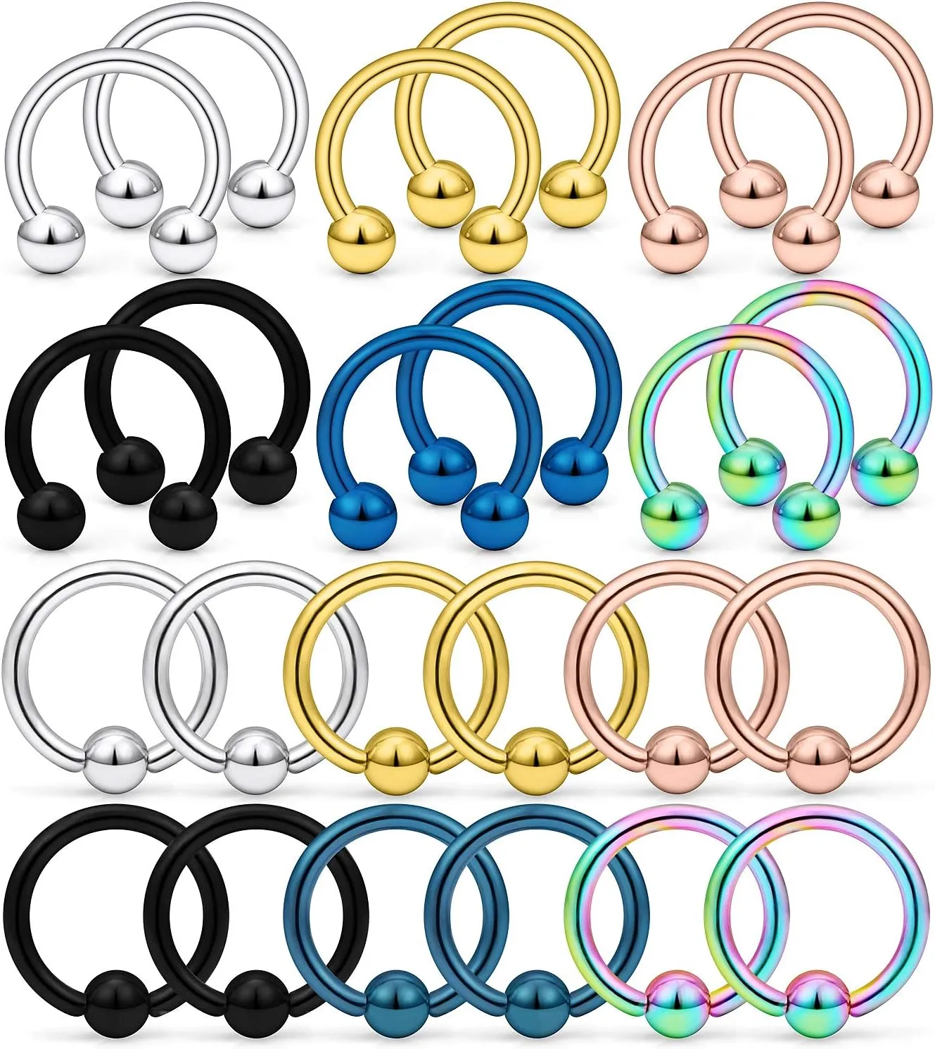 Kridzisw 14G Septum Nose Rings Eyebrow lip Rings Lobe Earrings Hoop 316L Surgical Steel Cartilage Helix Tragus Rook Daith Earrings Hoops Piercing Jewelry for Women Men 8mm 10mm 12mm 14mm 16mm 19mm