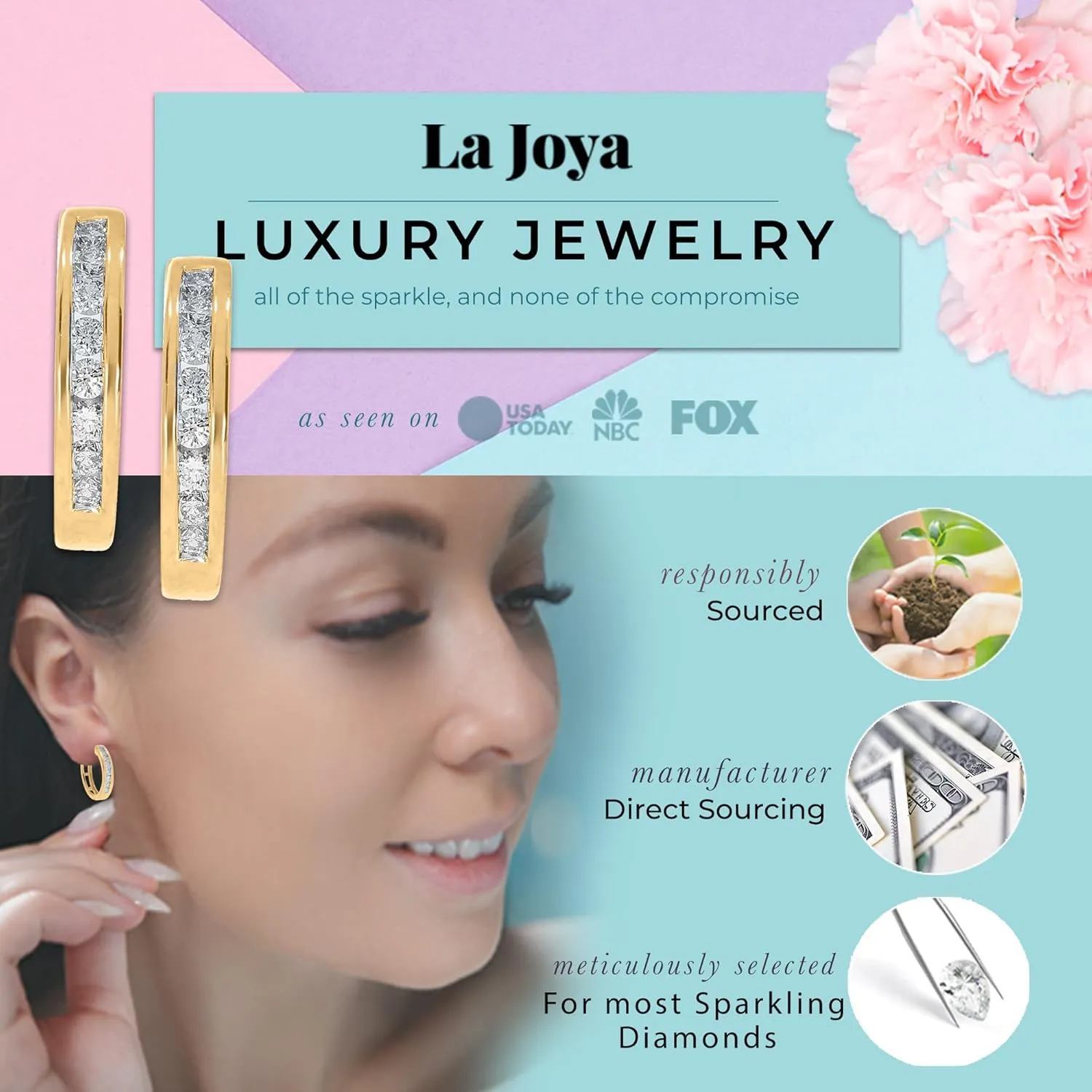 La Joya 1/4 CT Lab Grown Diamonds Hoop Earrings for Women