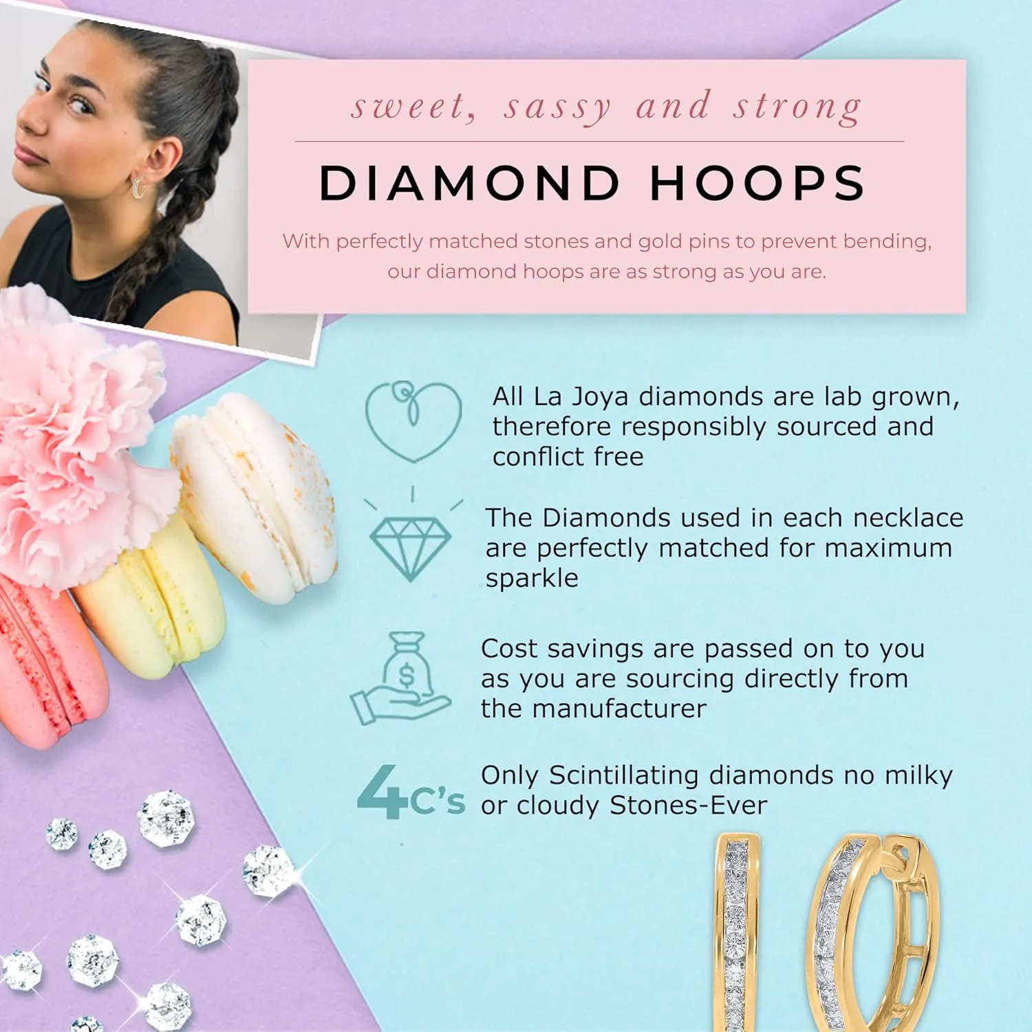 La Joya 1/4 CT Lab Grown Diamonds Hoop Earrings for Women
