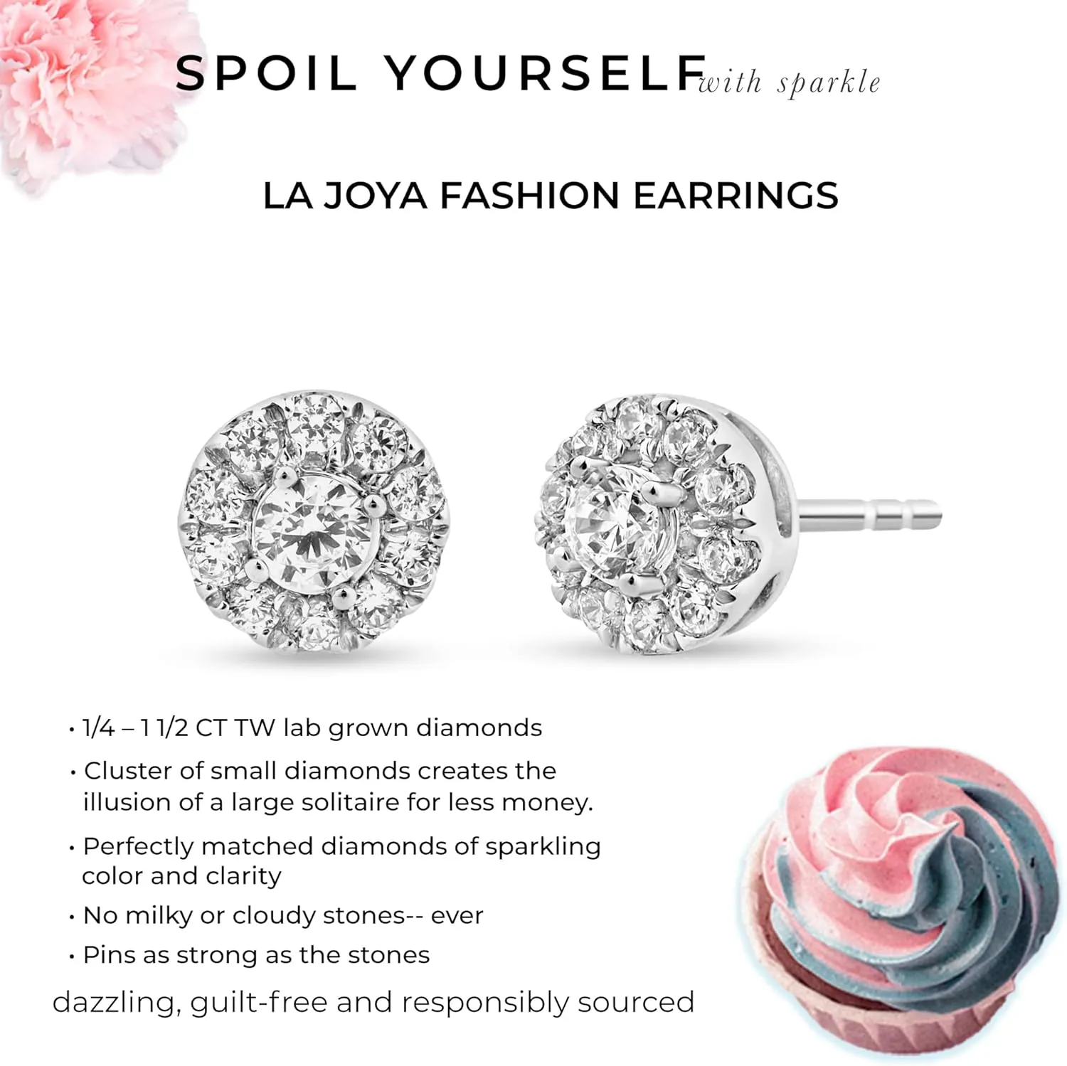 Lab Grown Diamond Halo Earrings for Women | 1/4-1 1/2 CT TW 10K Real Gold Diamond Stud Earrings | Ideal Gift for Women