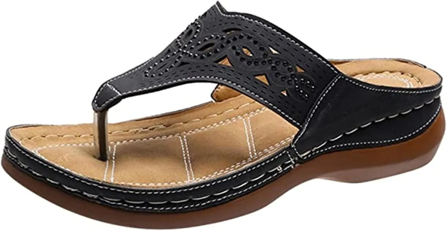 Ladmiple Fashion Sandals Women Dressy Summer Flat Orthotic Slides Arch Support Orthopedic Flip Flops for Plantar Fasciitis