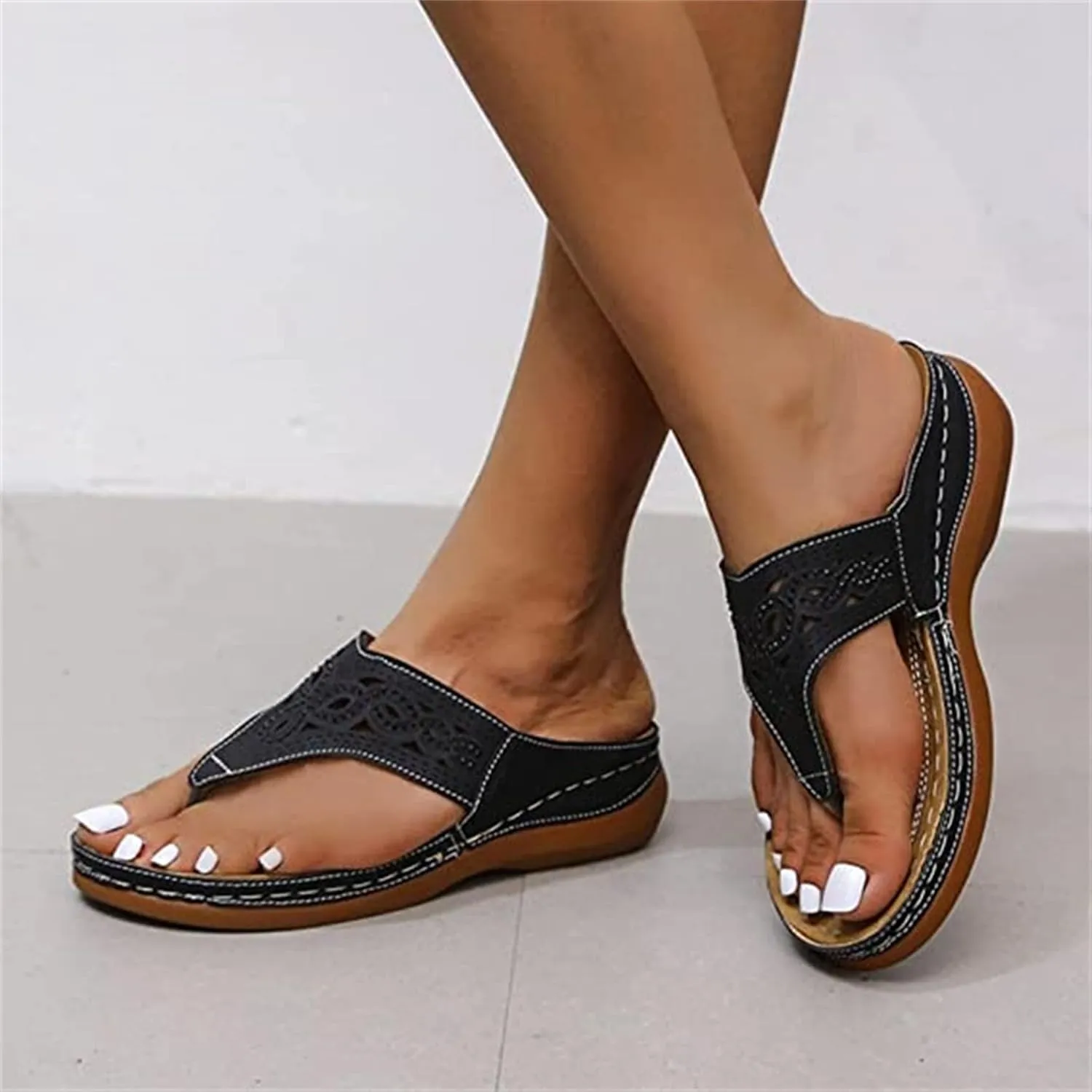 Ladmiple Fashion Sandals Women Dressy Summer Flat Orthotic Slides Arch Support Orthopedic Flip Flops for Plantar Fasciitis