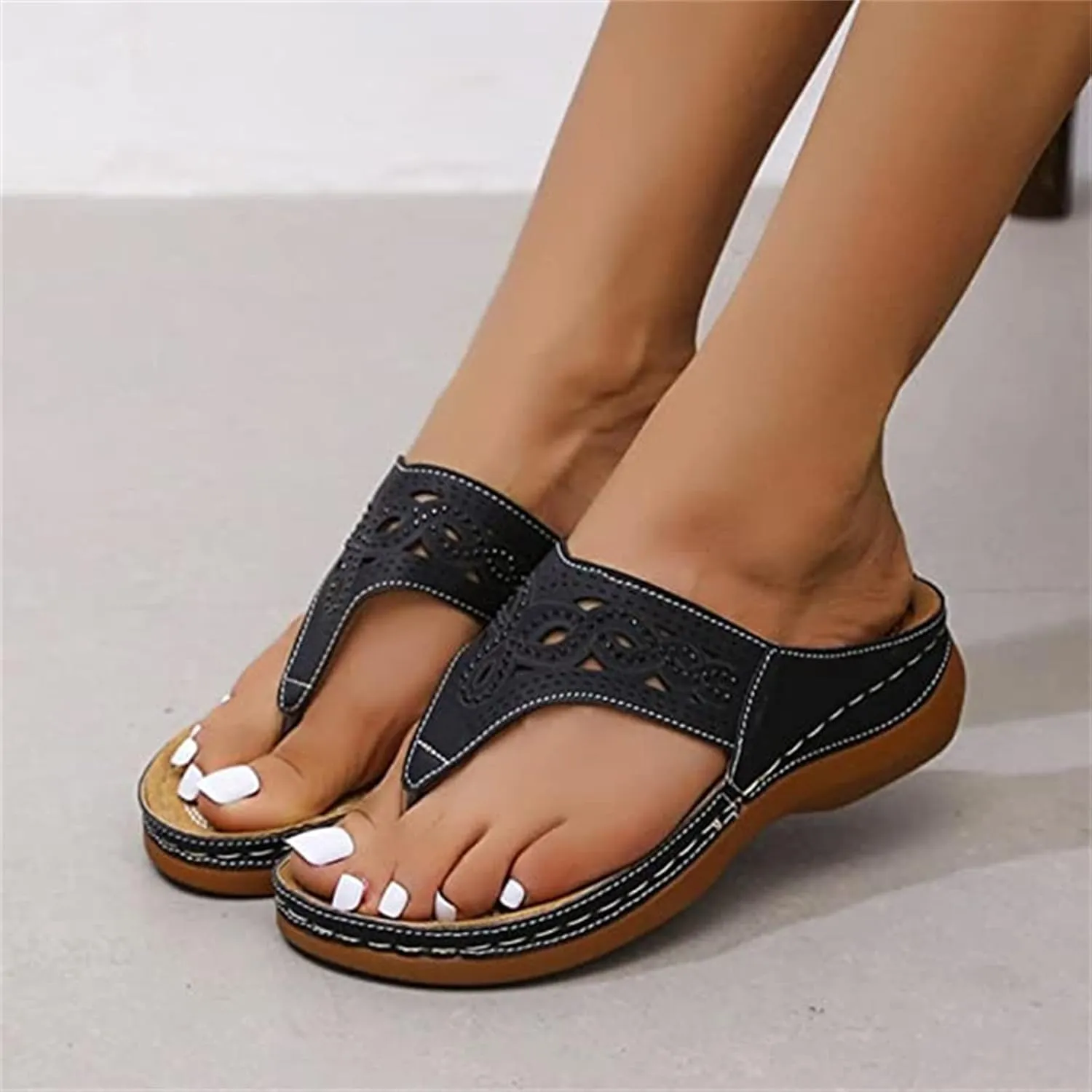 Ladmiple Fashion Sandals Women Dressy Summer Flat Orthotic Slides Arch Support Orthopedic Flip Flops for Plantar Fasciitis