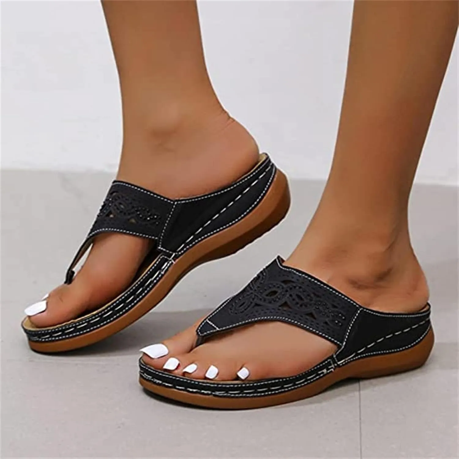 Ladmiple Fashion Sandals Women Dressy Summer Flat Orthotic Slides Arch Support Orthopedic Flip Flops for Plantar Fasciitis