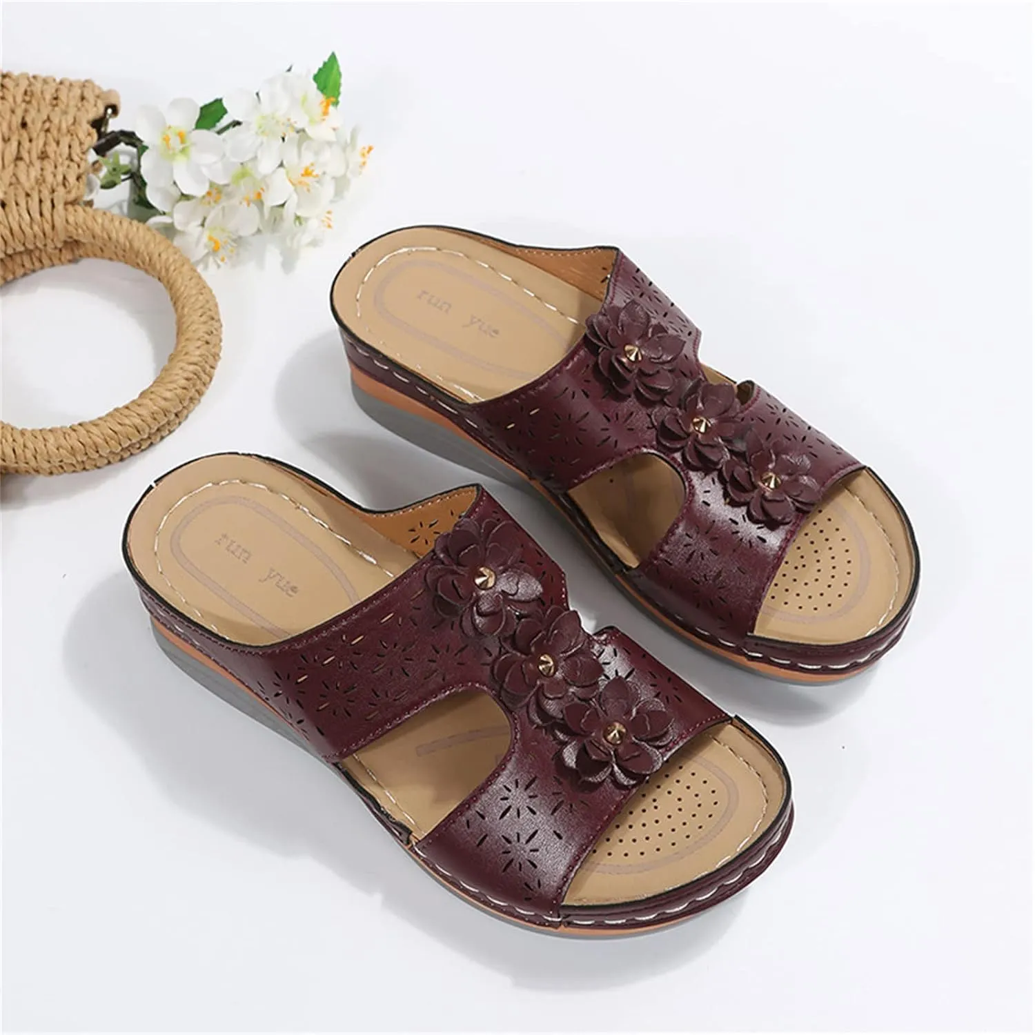 Ladmiple Sandals Women Beach Vacation Comfort Orthotic Walking Slides Open Toe Arch Support Summer Orthopedic Flip Flops