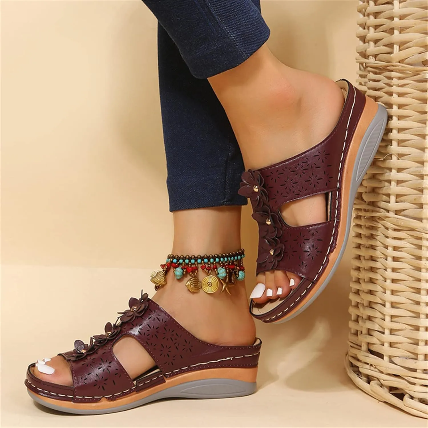 Ladmiple Sandals Women Beach Vacation Comfort Orthotic Walking Slides Open Toe Arch Support Summer Orthopedic Flip Flops