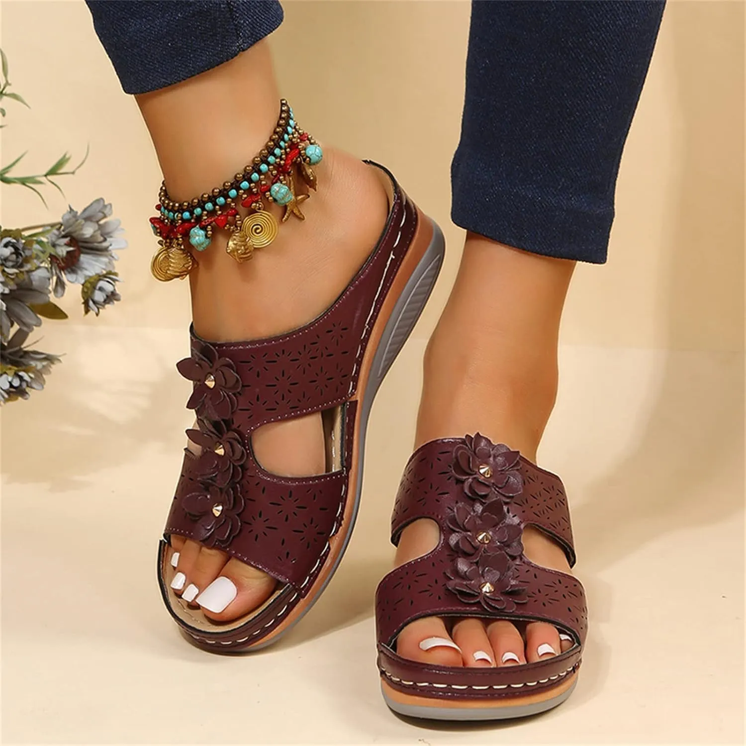 Ladmiple Sandals Women Beach Vacation Comfort Orthotic Walking Slides Open Toe Arch Support Summer Orthopedic Flip Flops